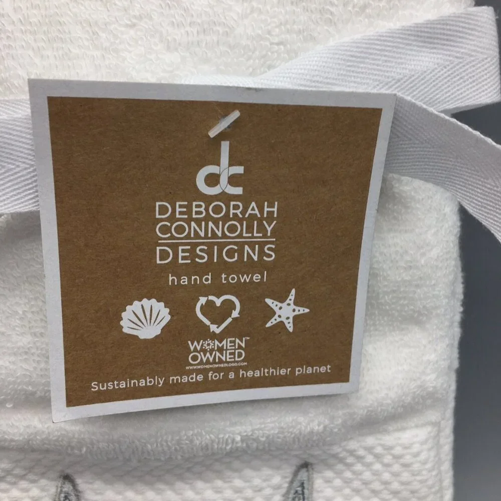 Deborah Connolly Silver Starfish Hand Towel Set of 2 Embroidered Ocean Bathroom